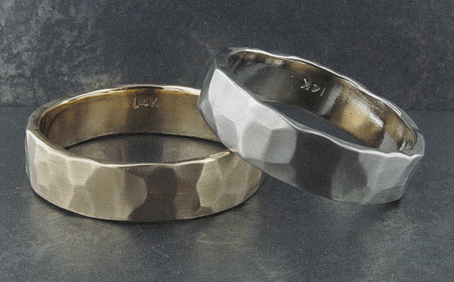 Hand Hammered 5mm Bands in 14K White, Yellow or Rose Gold