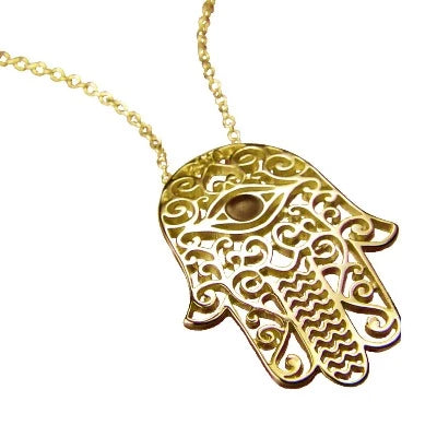 Necklaces and Chains | GOLD PLATED JEWELRY | GOLD HAMSA HAND CLASP NECKLACE  - rommanelusa