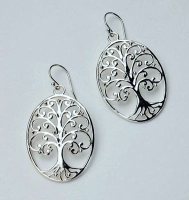 Sterling Silver "Tree of Life" Oval Earrings