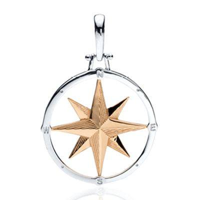 Compass Rose Design 2-Tone Gold and Silver Pendant