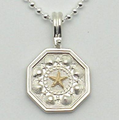 Sailors Valentine Necklace in Sterling Silver with 14K Gold Starfish.