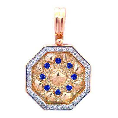 Sailors Valentine Gold Pendant with Diamonds and Sapphires