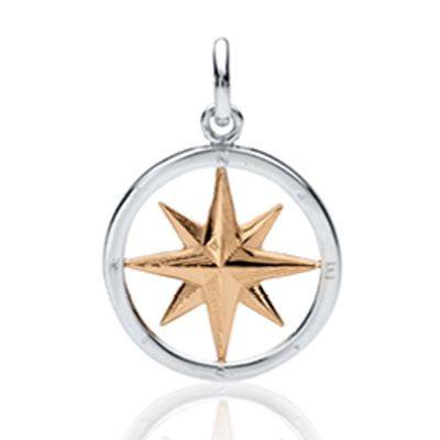 Compass Rose Design 2-Tone Gold and Silver Pendant