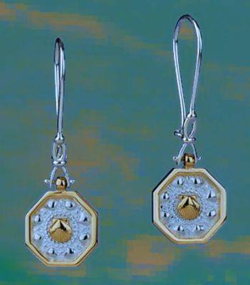 Sailors Valentines Earrings with "Shackle" Style Dangle Ear Wires in gold and silver mix