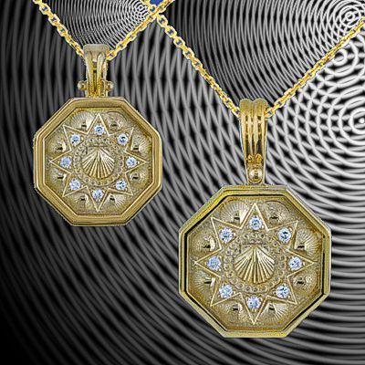 Sailors Valentine Pendants in 14K Gold with Diamonds
