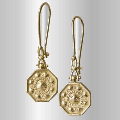 Sailors Valentines Earrings with "Shackle" Style Dangle Ear Wires 14K Gold