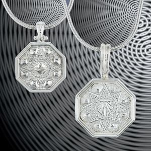 Sterling Silver Sailors Valentine Pendants in 3 sizes.