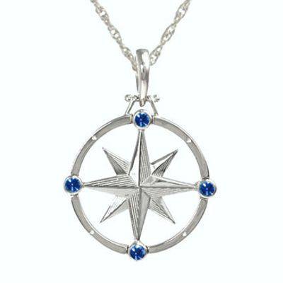 Compass Rose Necklaces with Sapphires in Silver or 14K Gold.