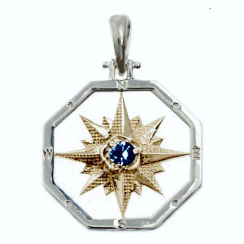 Sapphire Compass Locket Pendant in Sterling Silver