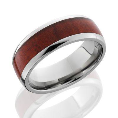 Titanium Wood Ring with "Red Heart" Wood Inlay