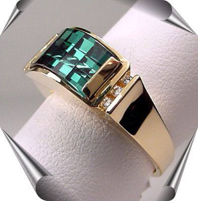 Strellman's Opposed Bar Cut Gemstone and Diamonds Ring