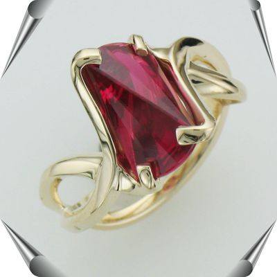 (large size)  Created Ruby Strell Cut Lighthouse Ring