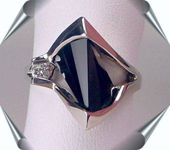 Black Onyx and Diamond Lighthouse Cut Rings in 14K Gold
