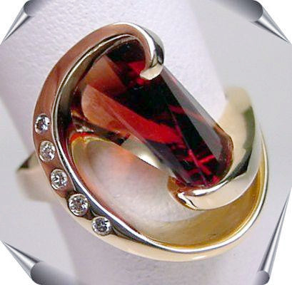 Lighthouse lens cut garnet and diamond ring