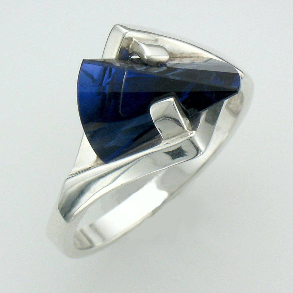 Strellman Lighthouse Lens Cut Created Blue Sapphire in Silver