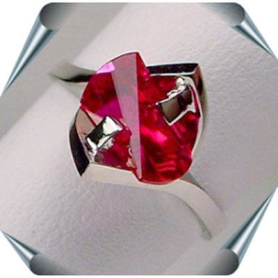 Lighthouse Lens Cut Rings in Gold with Created Ruby.