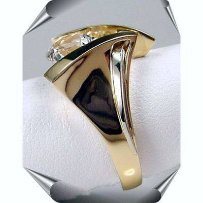 Designer Two-Tone 14K Gold Gemstone Strellman's White Topaz Ring