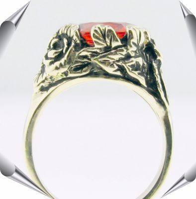 Strellman's Leaves Ring in 14K gold with orange created "Padparadshah" sapphire